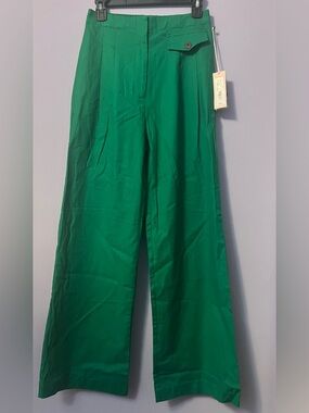 NY&Co High-Waist Wide Leg Leaf Green Linen Trousers